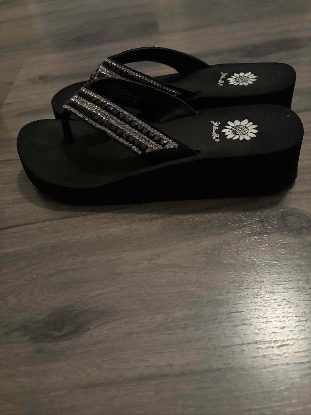 Yellow Box “Valence” Black Rhinestone Wedge Flip Flops - Women - Picture 3 of 4